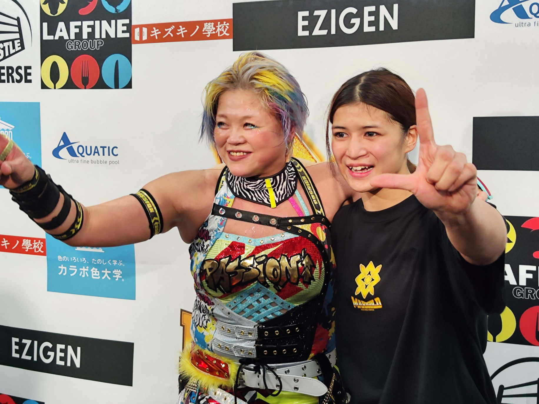 1・19後楽園でツインスター挑戦を果たす奈七永＆山岡（写真右）