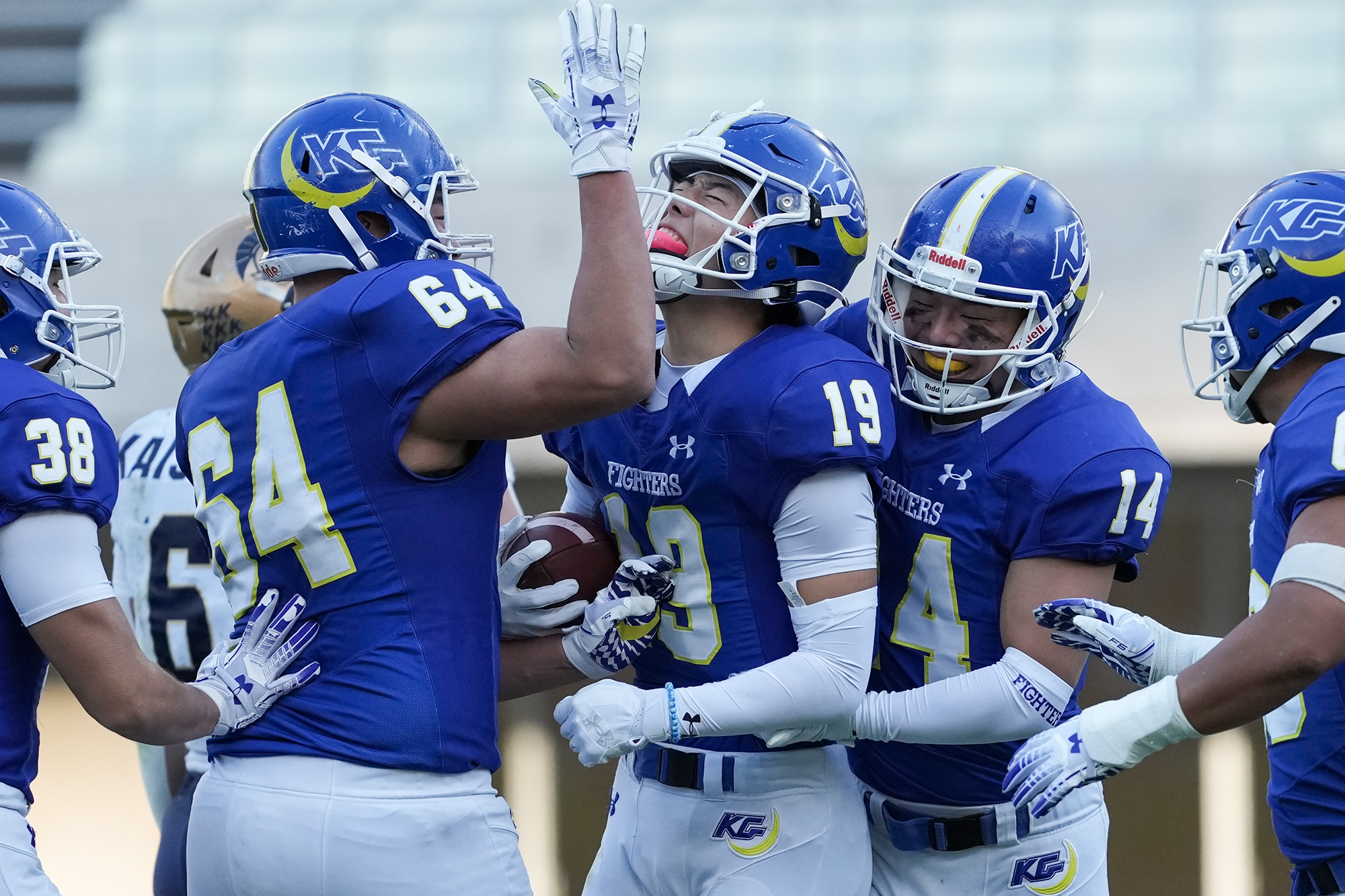 ルーキーDB増田がインターセプトリターンTDを決める=撮影：北川直樹