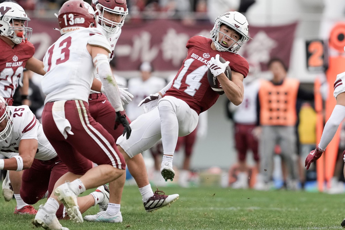 早稲田のエースWRとしてチームリーダーとなる活躍のWR吉規=撮影：北川直樹