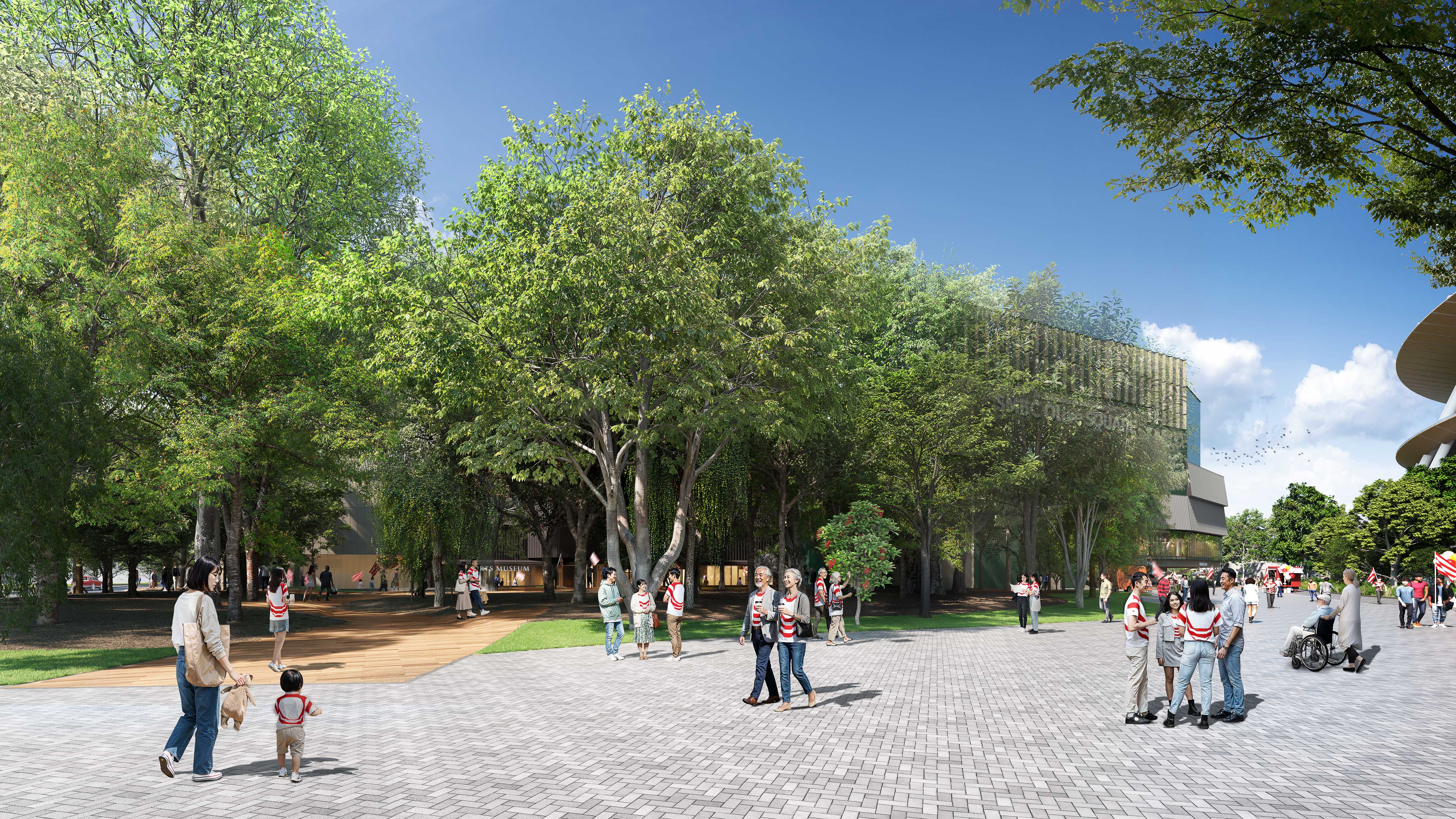 新秩父宮ラグビー場の北東側外構完成予想。提供：秩父宮ラグビー場株式会社　計画段階のため変更の可能性がございます